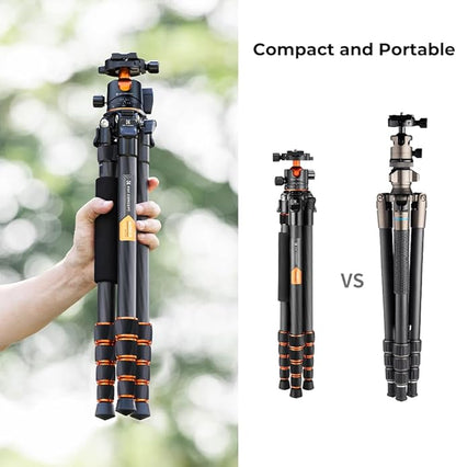 K&F Concept 62" Carbon Fiber Camera Tripod,Portable Compact Tripods with Detachable Monopod,360° Metal Ball Head 33lbs Load Capacity with Quick Release Plate for Travel and Work A255C2+BH-35L