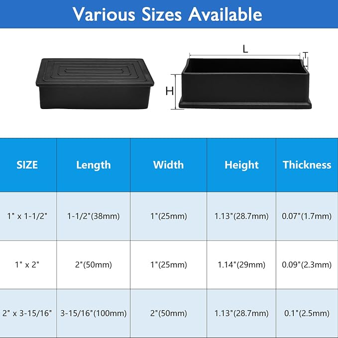 4 Pcs 1" x 1-1/2" Rectangular Rubber Chair Leg Caps, PVC Table Leg Covers - Image 9