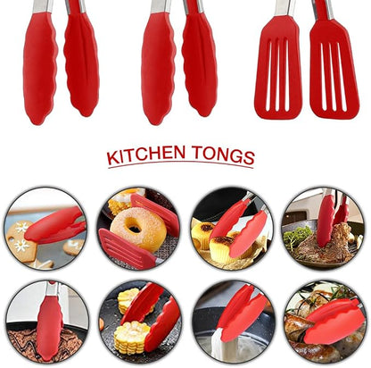 9 Inch Small Kitchen Tongs Set of 3, Silicone Cooking Tongs - Image 5