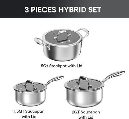 COOKER KING Stainless Steel 6 Pcs Pots Set, 1.5 & 2QT Saucepan and 5-Quart Pots - Image 6