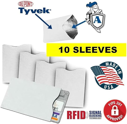 10x RFID Blocking Credit Card"DuPont TYVEK" Sleeves for wallet or purse. Protect your debit cards, credit cards and IDs from identity theft skiming.