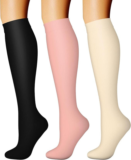 CHARMKING Compression Socks for Women & Men Circulation (3 Pairs) 15-20 mmHg is Best Support for Athletic Running Cycling