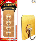 KLAPiT Super Hook - Heavy-Duty Adhesive Gold Wall Hooks, Holds Up to 11 lbs, Waterproof, No Damage, Easy Install on Tile, Wood, Stone, Glass & Metal - Made of Steel (Gold, 4pc)