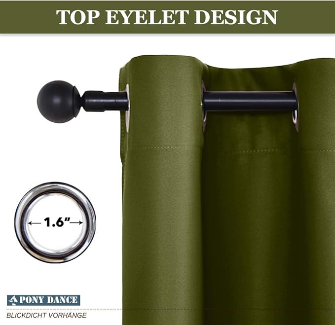 PONY DANCE Window Curtain Tiers - (42 by 36 inches, Olive Green, 2 Pieces) Room Darkening Curtains Short Panels Drapes for Small Half Window Kitchen Decor