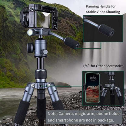 Portable Desktop Mini Tripod with Panning Handle, 20" / 52cm Desk Tabletop Aluminum Alloy with 360° Ball Head, Compact Tripod for DSLR Camera Video Camcorder, Load up to 13lb / 6kg