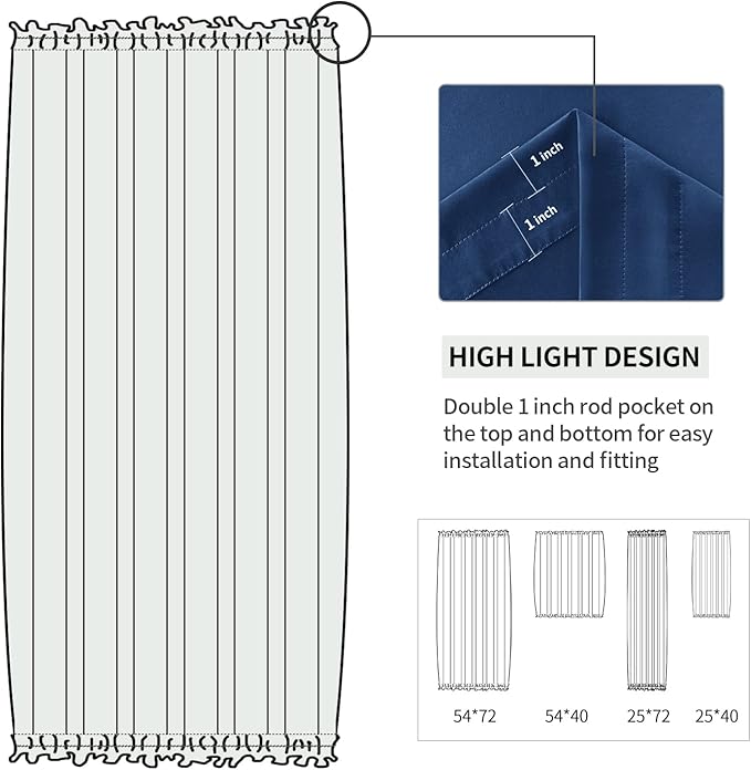 DWCN French Door Curtains – Rod Pocket Thermal Blackout Curtain for Doors with Glass Window, Kitchen and Patio Doors for Privacy, 23 X 72 Inches Long, 1 Curtain Panel with Tieback, Classic Blue
