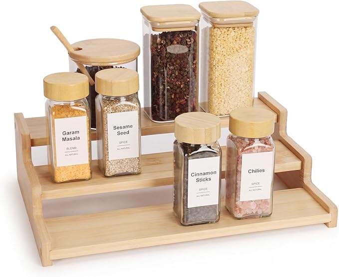 Organizer of Cabinet Special Seasoning, 12in Bamboo 3 Tiered Spice Rack，Used by Unknown