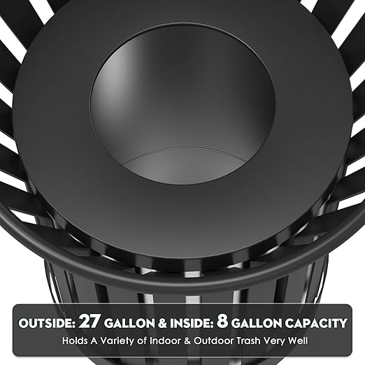 Round Heavy Duty Outdoor Trash Can, Large Metal Slatted Garbage Can - Image 5