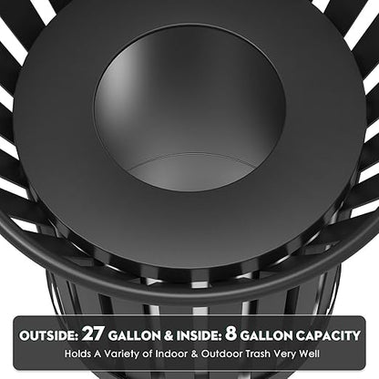 Round Heavy Duty Outdoor Trash Can, Large Metal Slatted Garbage Can - Image 5