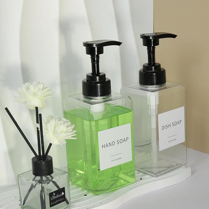 Clear Soap Dispenser with Waterproof Labels, Thickened Plastic Hand Soap - Image 4