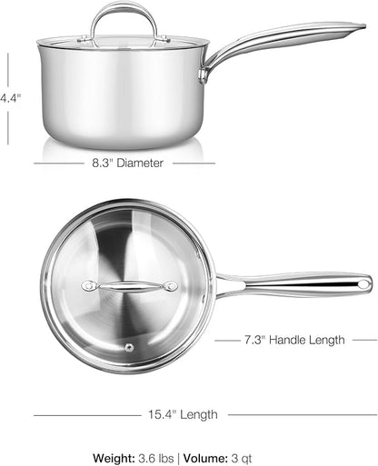 KEAWELL K3 Premium 3-Quart Tri-Ply Stainless Steel Saucepan - Image 3