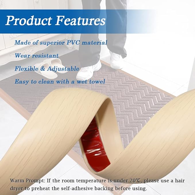 Floor Transition Strip Self Adhesive Carpet & Flooring Transitions Edging Trim Strip PVC Threshold Transitions Suitable for Threshold Height Less Than 5mm (3.3Ft, Wood Grain Beige-New)