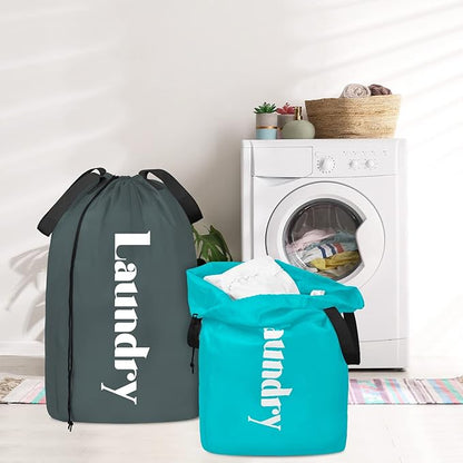 Sylfairy 2 Pack XL Laundry Bag with Strap,Heavy Duty Travel Laundry Bag,Rip-Stop Dirty Clothes Shoulder Bag with Drawstring,Easy Fit a Laundry Hamper or Basket Travel Essentials