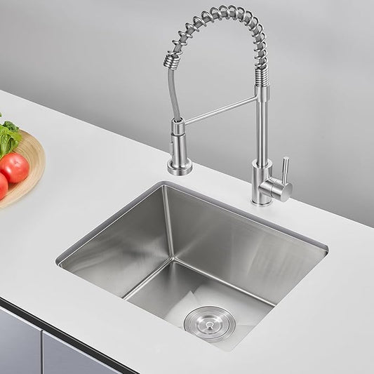 22 Inch Kitchen Bar Sink Undermount, 304 Stainless Steel Handmade Single Bowl Undermount Kitchen Sink (Brushed) 22x18x9 inch