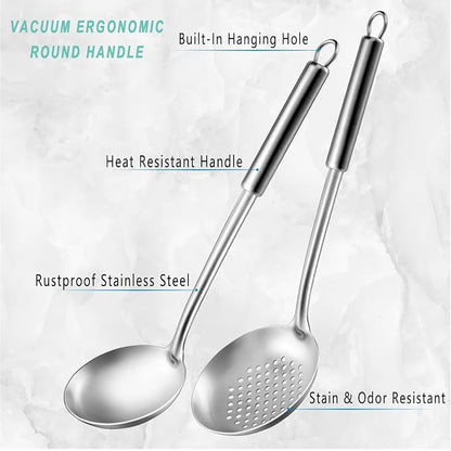 Pleafind 2-Pcs Ladle and Slotted Spoon, Soup Ladle and Strainer Spoons - Image 3