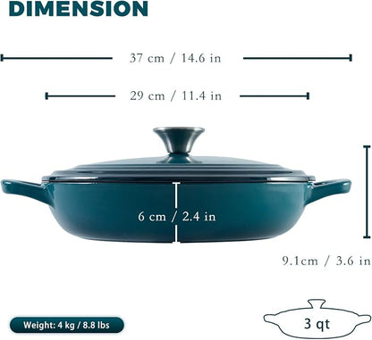 Flavehc Braiser Enameled Cast Iron Braiser 3 qt Braiser Pan - Image 3