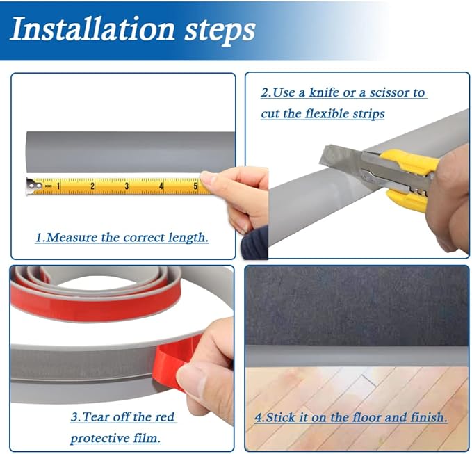 Floor Transition Strip Self Adhesive Carpet & Flooring Transitions Edging Trim Strip PVC Threshold Transitions Suitable for Threshold Height Less Than 5mm (10Ft, Dark Gray)