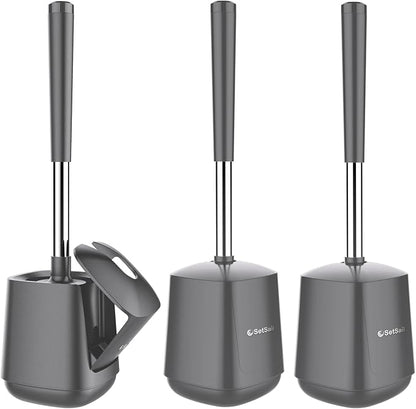 SetSail Toilet Brush and Holder 3 Pack, Self Closing Lid Toilet Bowl Brushes by SetSail