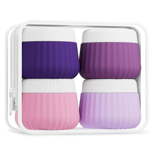 Travel Containers for Toiletries 4 Pack, TSA Approved Travel Size Toiletries, Travel Size Containers, With Clear Bag Leak Proof Silicone Jars, Travel Essentials Creams Jars Carrying Small Items