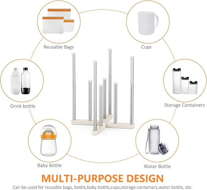 Reusable Storage Bag Drying Rack, Retractable Metal Bottle Drying Rack - Image 8