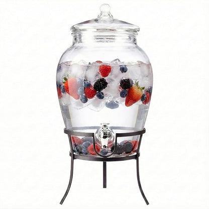 Style Setter Beverage Dispenser Cold Drink Dispenser Glass Jug, Metal Stand & by Stylesetter