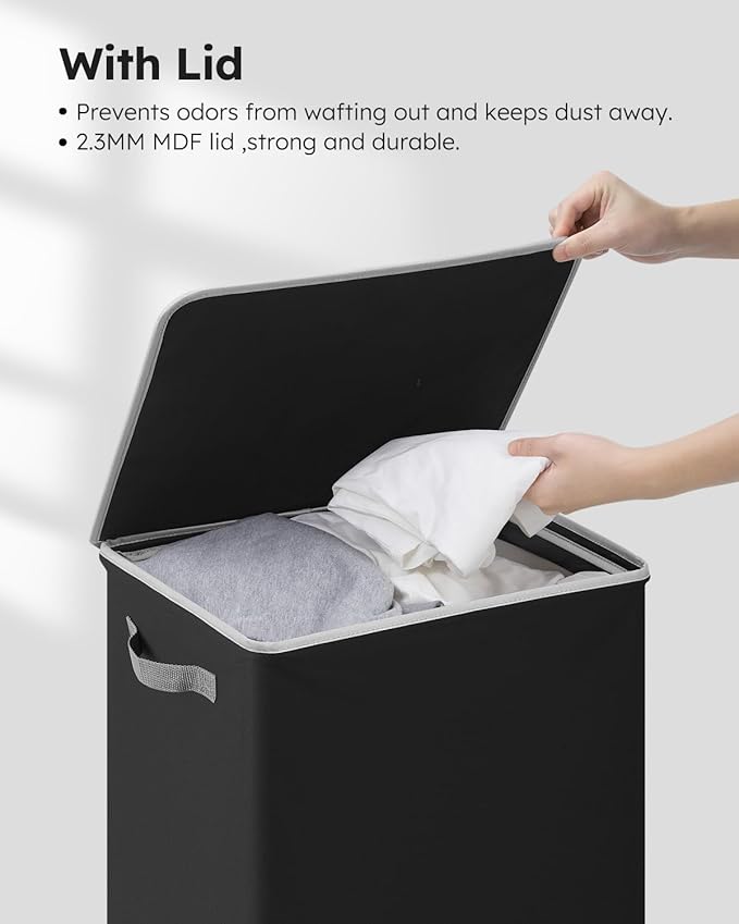 SOLEDI Laundry Hamper Black with Lid and Removable Bag - 100L Large and Tall Laundry Basket Collapsible with Handle for Clothing and Toys Storage - Dirty Clothes Hamper for Bedroom, bathroom, dorm