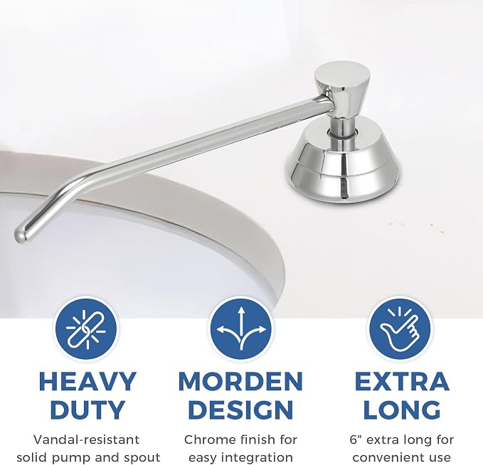 Heavy Duty Brass Countertop Liquid Soap Dispenser, Commercial Grade Top Fill - Image 2