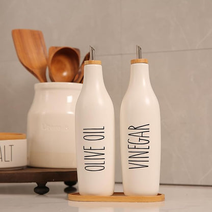 HOMCDALY Olive Oil and Vinegar Dispenser Set, 16oz Ceramic Oil Dispenser - Image 2