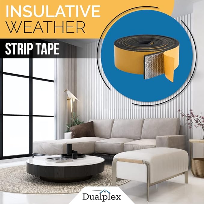 High Density Foam Weather Stripping Door Seal Strip Insulation Tape Roll for Insulating Door Frame, Window, Air Conditioner | Self Adhesive Sealing Weatherstrip (2 in x 1/16 in x 10 Ft, Black)