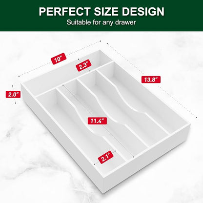 Bellsal White Utensil Organizer 10 Inch Silverware Tray - Image 3