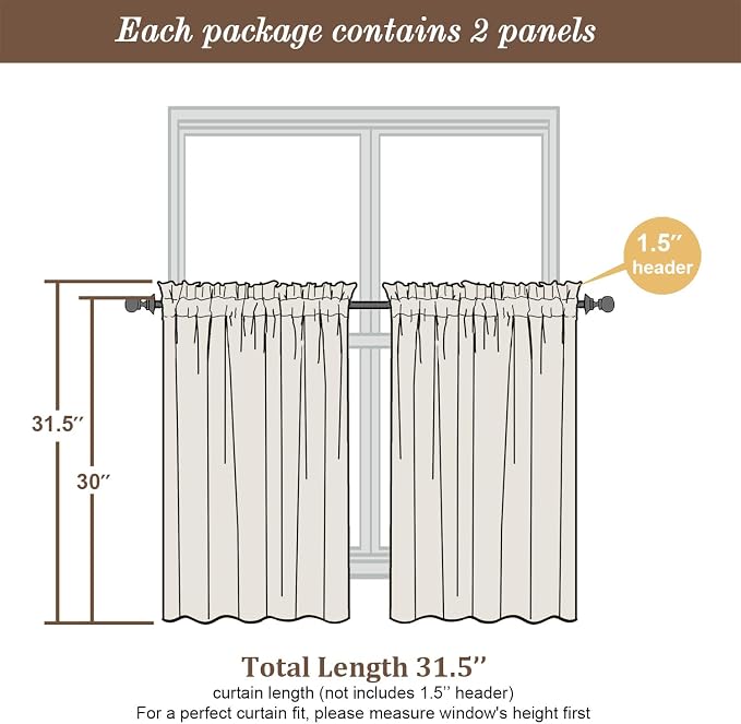 Chyhomenyc White Sheer Curtains 30 inch Length 2 Panels, Light Filtering Voile - Image 8