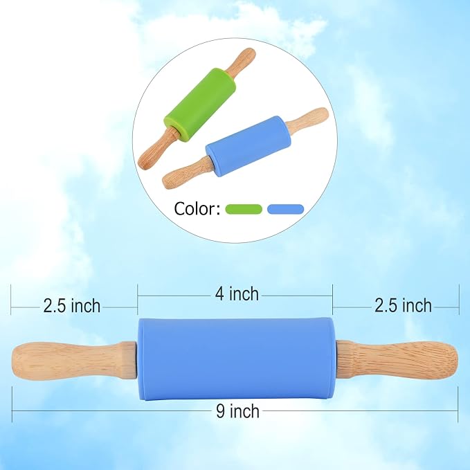 Mini Silicone Rolling Pin for Kids, Non-stick Surface Wood Handle, 9 Inch 8 Pack - Image 3