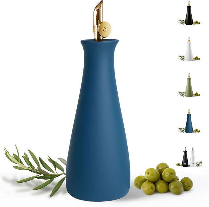 Ceramic Olive Oil Dispenser - 530 ML Capacity Matte Blue Ceramic Oil Dispenser by HBDesignCo