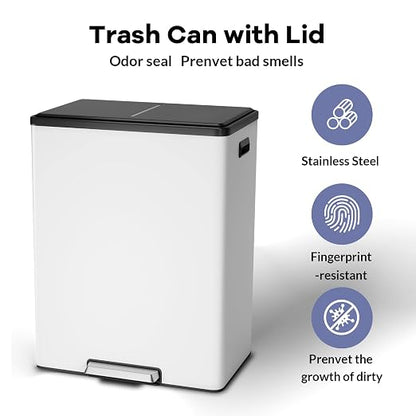 GarveeHome Step Dual Trash Can, 60L/16 Gallon Recycle Bins - Image 2