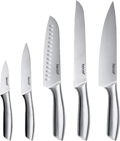 hecef Silver Kitchen knife set of 5, Satin Finish Blade by hecef