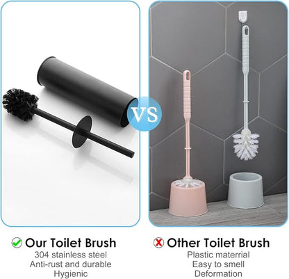 Toilet Brush and Holder Set Black Stainless Steel, 304 Heavy Duty Round Toilet - Image 6