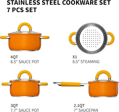 Stainless Steel Cookware Set, 5 Ply Pots and Pans Set 7 Piece, 4 3 2 QT Pot Pan - Image 2