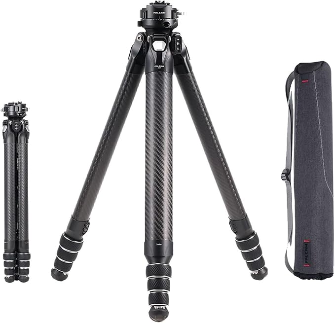 Falcam TreeRoot F38 Pro Carbon Fiber Tripod, 61" Quick Lock Travel Tripod with 360° Ball Head, 5kg Load, F22 Interfaces, 1/4" Screw, Carry Strap Holes for DSLR, Mirrorless, and Video Cameras