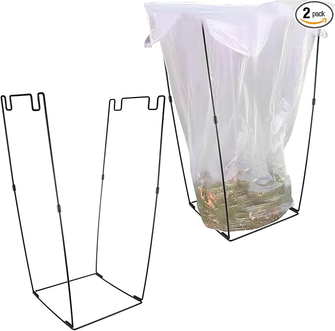 2 Pack Metal Trash Bag Holder, Garden Garbage Bag Holder for 30-45 Gallon Bags for Leaves, Yard Weeding, Camping, Lawn Party - Multi-Use Outdoor (Black with 8 clips)