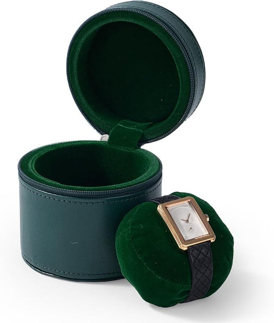 Oirlv Luxury Leather Watch Travel Case Single Watch Case with Removable Pillow(Green)