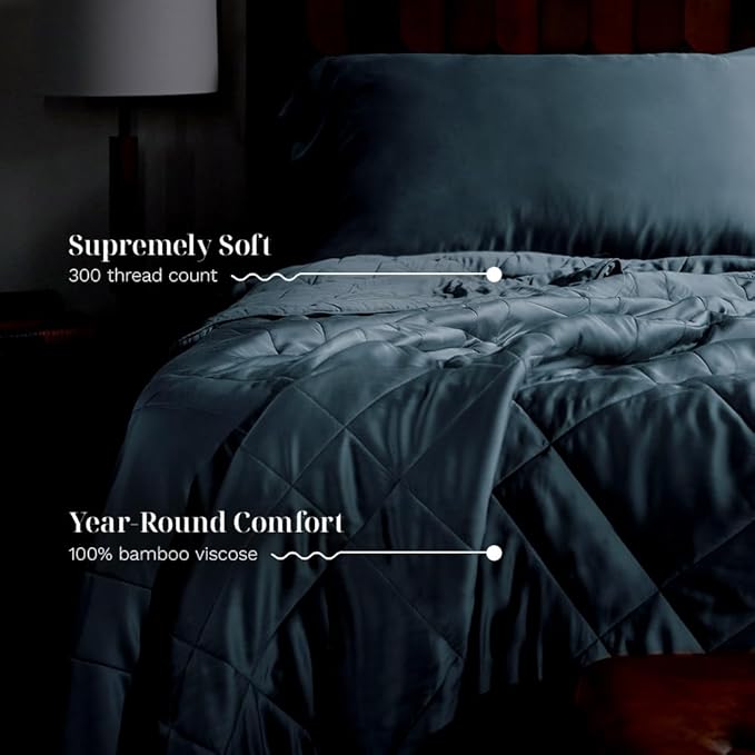 LUXOME Lightweight Blanket | 100% Rayon (Viscose) from Bamboo Fabric & Fill | King/Cal King - 98"x92" | Thermal-Regulating | Ocean