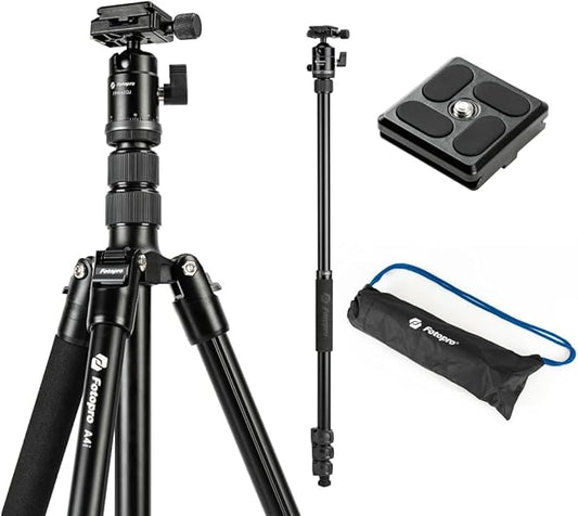 Fotopro 73" Camera Tripod, Aluminum Compact Travel Tripod and Monopod with 360° Ball Head Quick Release Plate, Professional Camera Tripod for DSLR, A4I A5I (Grey, 73 Inch)
