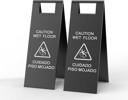 2 Pcs Wet Floor Sign, 24 Inch Black Stainless Steel Caution Wet Floor Sign by CrazyAnt