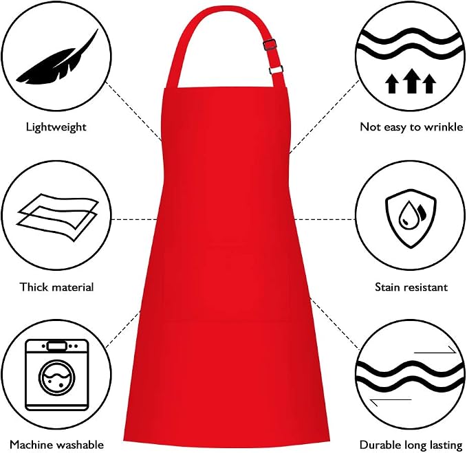 Jubatus 2 Pack Bib Aprons with 2 Pockets Cooking Chef Kitchen Apron - Image 6
