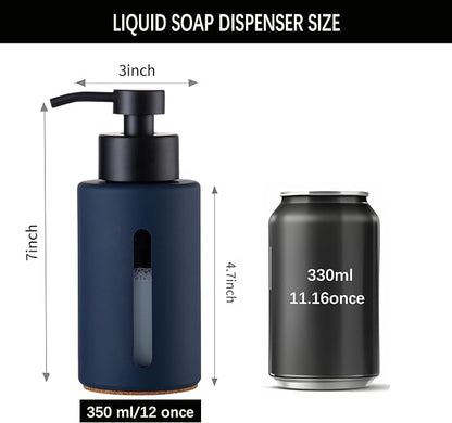 Enra Glass Hand Soap Dispenser, 12oz Navy Blue Liquid Bathroom Soap Dispenser - Image 3