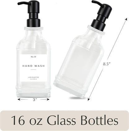Emerson Essentials Glass Soap Dispenser Set – 16 oz 2-Pack – Refillable Dish & - Image 3
