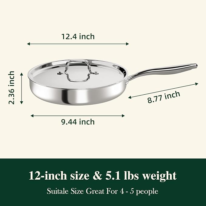 12 Inch Tri-Ply Stainless Steel Frying Pan, Frying Pan - Image 8