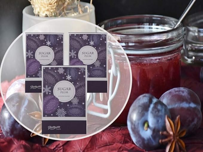 Floral Simplicity Sugar Plum Scented Sachets Pack of 6, Fall & Winter - Long-Lasting Scented Bags, Home Fragrance, Air Freshener & Deodorizer for Closet, Room, Drawer, or Cars, Made in USA