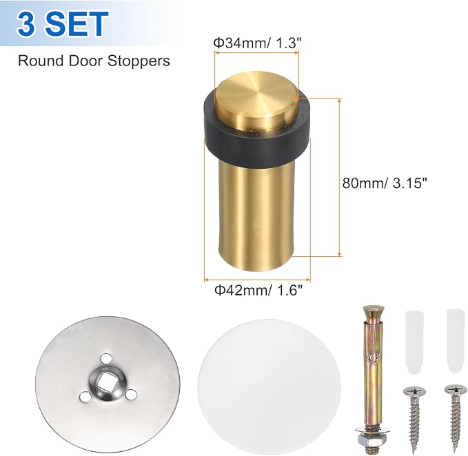 PATIKIL 3Set Round Door Stoppers, 80mm Stainless Steel Door Stop Doorstop Wedge - Image 2