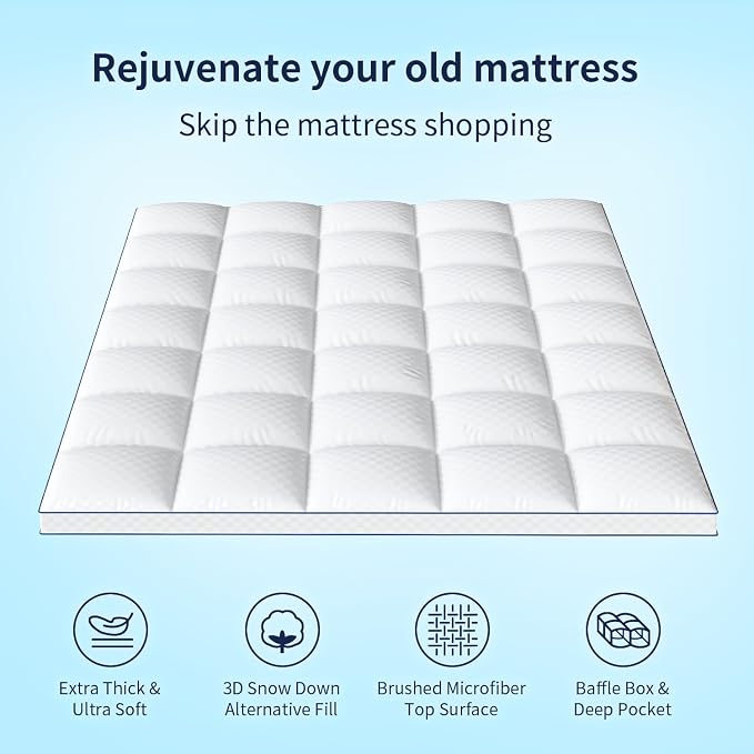 Extra Thick Queen Mattress Topper Pillowtop Mattress Pad Cover Cooling and Plush - Image 3